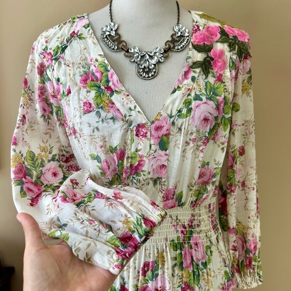 Aratta Silvent Journey Softness Floral Embroidered Maxi Dress V-Neck Size S - Picture 5 of 12